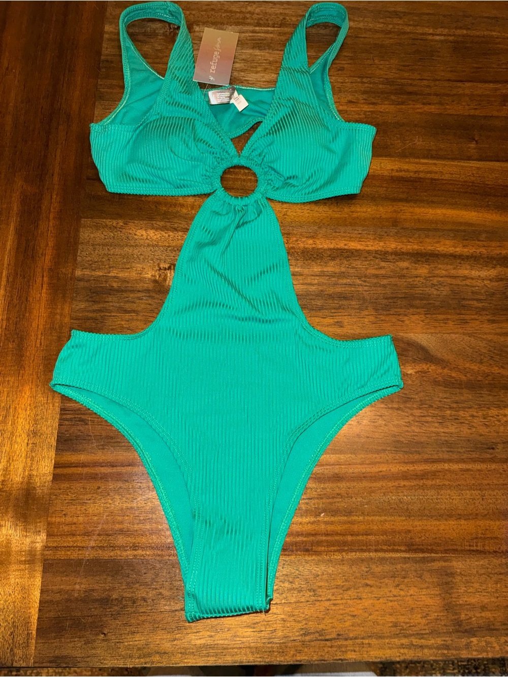 Refuge Green Ribbed Monokini  Swimsuit SZ Medium